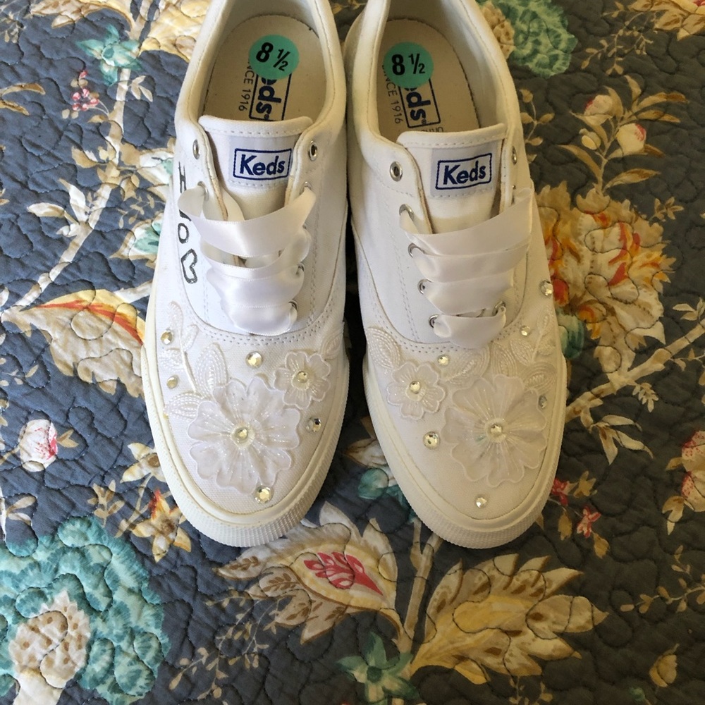 Keds Wedding Sneakers, Sz 8 1/2, White